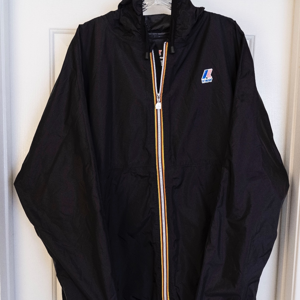 Men's Black XL K-WAY Rain Coat Zip-up Nylon Jacket